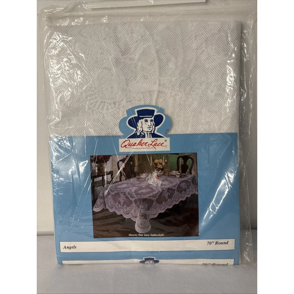 NEW-VTG USA Quaker Lace‎ Tablecloth White Angels  70